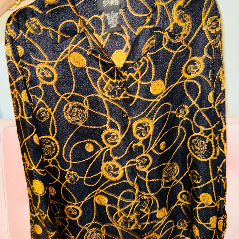 Studio Black and Gold Chain Print Top